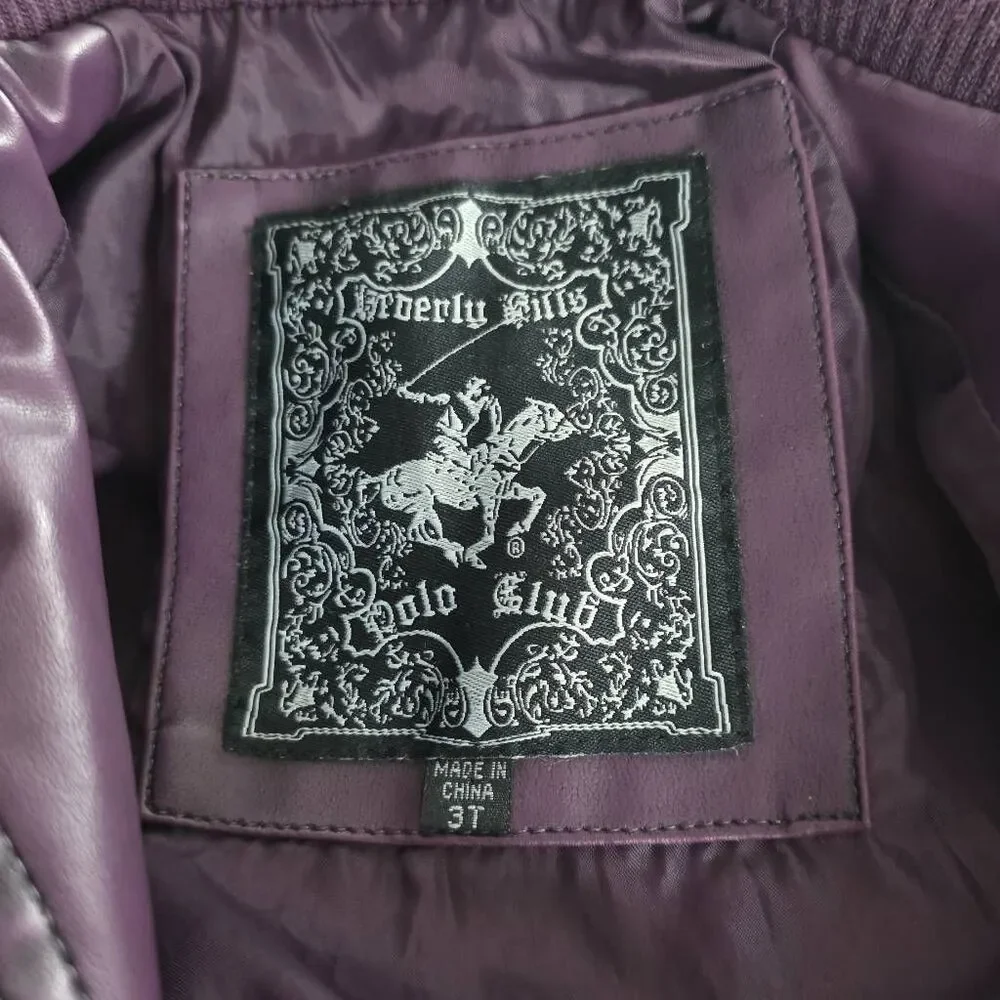 Beverly Hills Polo Club Girls Size 3T Purple Faux Leather Moto Full Zip Jacket